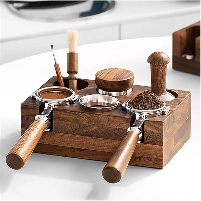 Walnut Wood Coffee Filter Holder, Espresso Tamper Mat Stand, Coffee Maker Support Base Rack, Barista Accessories(Left)
