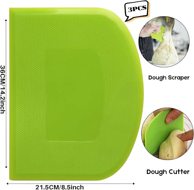 SURDOCA Dough Scraper Bench Scraper - 3P 14.2x8.5" Plastic Flexible Bowl Scraper, Sharp Edge & Angles Cake Scraper. Non-Slip Bakeware Decorating Tools Sculpting & Modeling Tools - Blue+Yellow+Blue