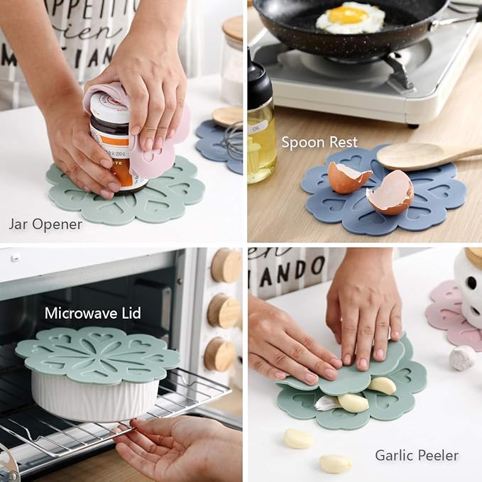 Set of 4 Silicone Trivet Mat - Hot Pot Holder Hot Pads for Table & Countertop - Trivet for Hot Dishes - Non-Slip & Heat Resistant Modern Kitchen Hot Pads for Pots & Pans, Turquoise