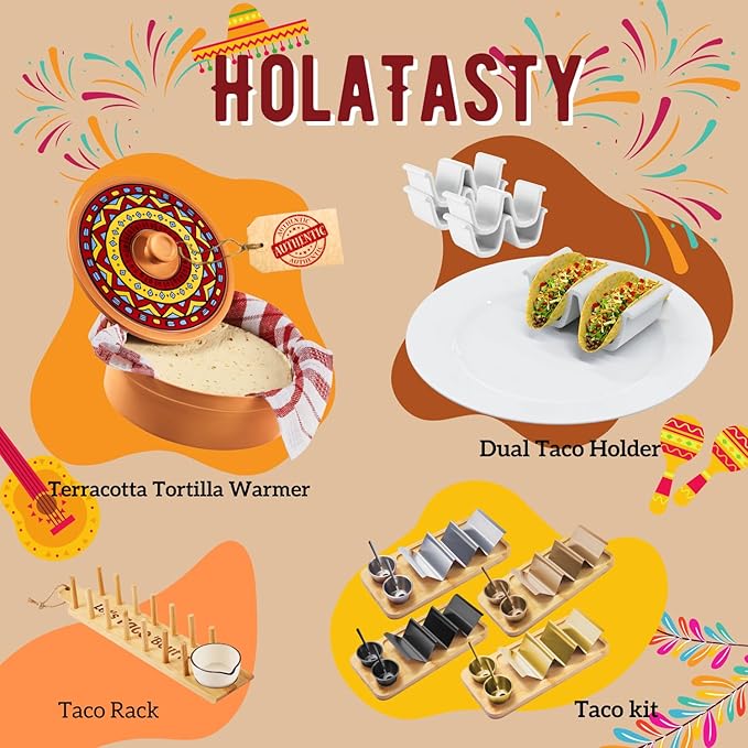 HolaTasty Taco Holder Kit - 2 Pack (Value Pack), 3-in-1 Taco Set of 2-6 slots for Tacos, Black Taco Presentation Rack Plate for Taco Tuesday Bar Party, Gifts for Taco Lover Vegetarian Cinco de Mayo