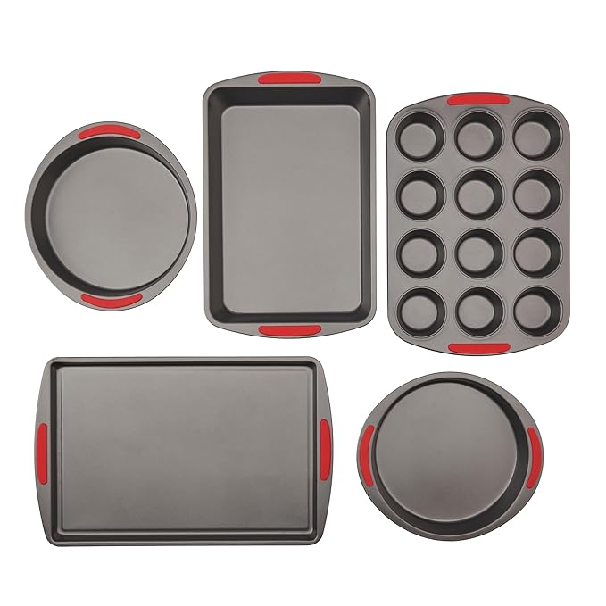 GoodCook 5-Piece Mega Grip Nonstick Bakeware Set – Cookie Sheet Pan, 2 9” Round Cake Pans, 13” x 9” Bake & Roast Pan, 12-Cup Muffin Pan - Baking Supplies, Baking Pans Set