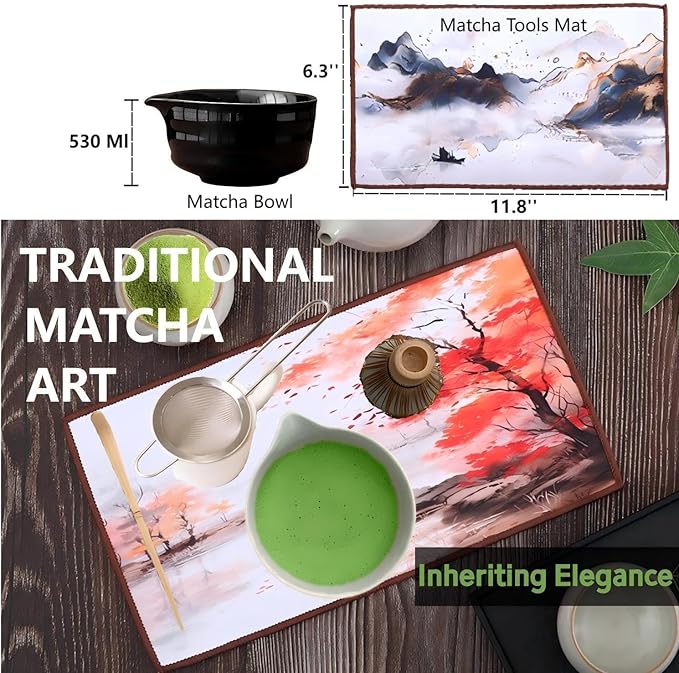 Matcha Whisk Holder Matcha Chasen Whisk Stand Ceramic Holder fit for Traditional Japanese Tea Ceremony Starter Matcha Tools Matcha Bowl (Silver sifter Bamboo scoop)