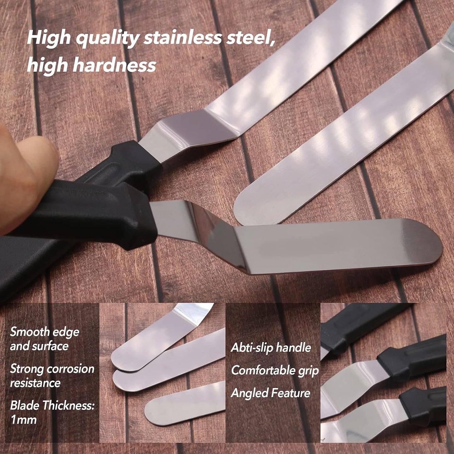 Angled Icing Spatula Set and 3 Packs Cake Scrapers Smoother, Stainless Steel Offset Spatulas Cake Frosting Spatula Set for Pastry Decorating Tools