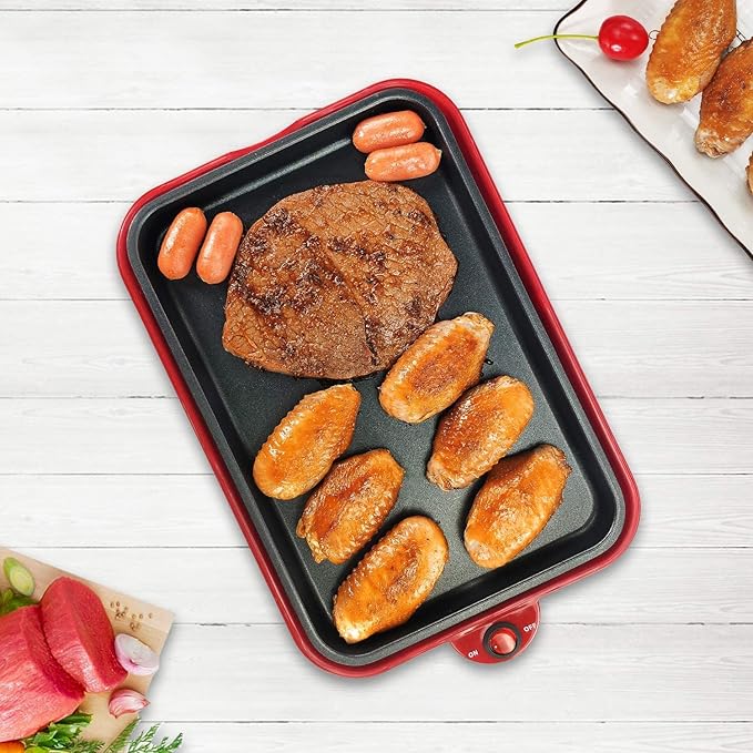 Health and Home Multifunction Nonstick Baking Maker with 3 Interchangeable Baking Plates for Fried Eggs, Fried Steak, Takoyaki, Cake Pops, Grill Maker, RED-1