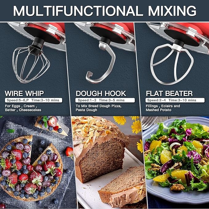 Kitchen Stand Mixer, 6.5Qt Household Stand Mixers, 660W 6+P Speed Tilt-Head Electric Dough Mixer, Food Mixers for Daily Use with Dough Hooks, Whisk, Beater