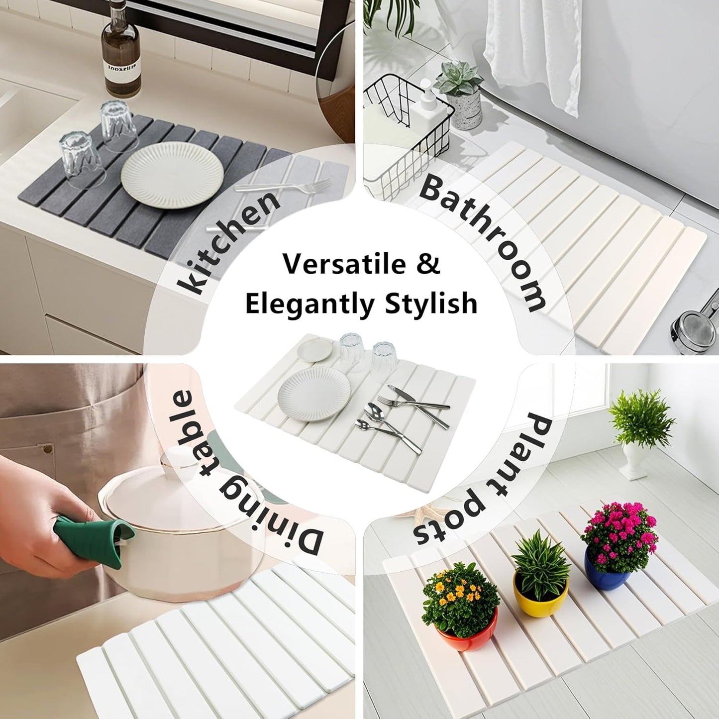 Large Stone Drying Mat for Kitchen Counter Diatomaceous Earth Collapsible 24”（L）*16”（W）Super Heat Resistant Mats, Quick Absorbent Dish Drying Rack（Dark Gray）