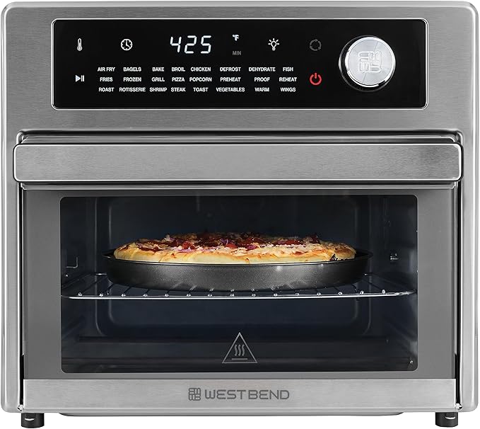 West Bend XL Air Fryer Oven 26-Quart with Digital Controls Easy-View Door and 24 Cooking Presets, Includes Nine Accessories, 1700-Watts, Metallic