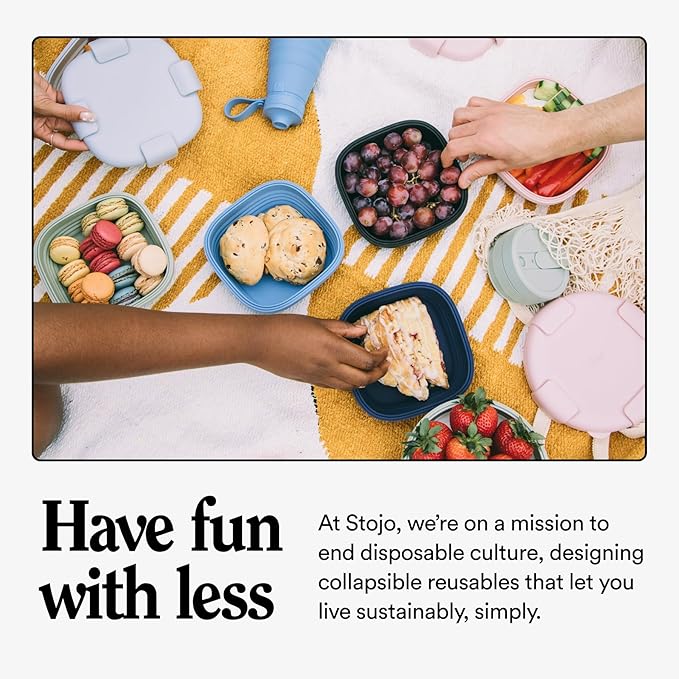 STOJO Collapsible Sandwich Box – 24oz, Reusable Food Storage Container, Silicone Bowl for Hot/Cold Food – Meal Prep, Lunch, Camping, Hiking – Dishwasher Safe (Set of 5, Sage)