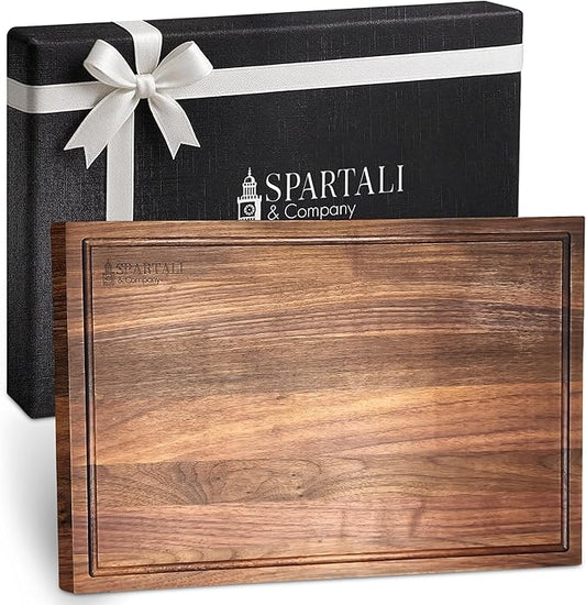 Spartali & Company Premium Reversible Black Walnut Cutting Board with Juice Groove – 18" x 12” Hardwood Butcher Block for Meat, Cheese & Veggies – No Microplastics, BPA-Free, Gift-Ready Box