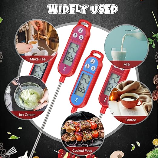 8 Pcs Meat Food Thermometer Food with Probe Water Liquid Instant Read Digital Thermometer Kitchen Cooking Supplies for Cooking BBQ Milk Yogurt (Red,Black,Pink,Blue)