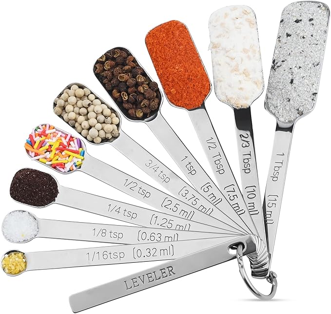 Measuring Cups and Spoons Set, 20-Piece 18/8 Stainless Steel Measuring Cups and Spoons Set, Measuring Stick Leveler, Measurement Conversion Chart Fridge Magnet, with 2/3 & 3/4 Measure Cup
