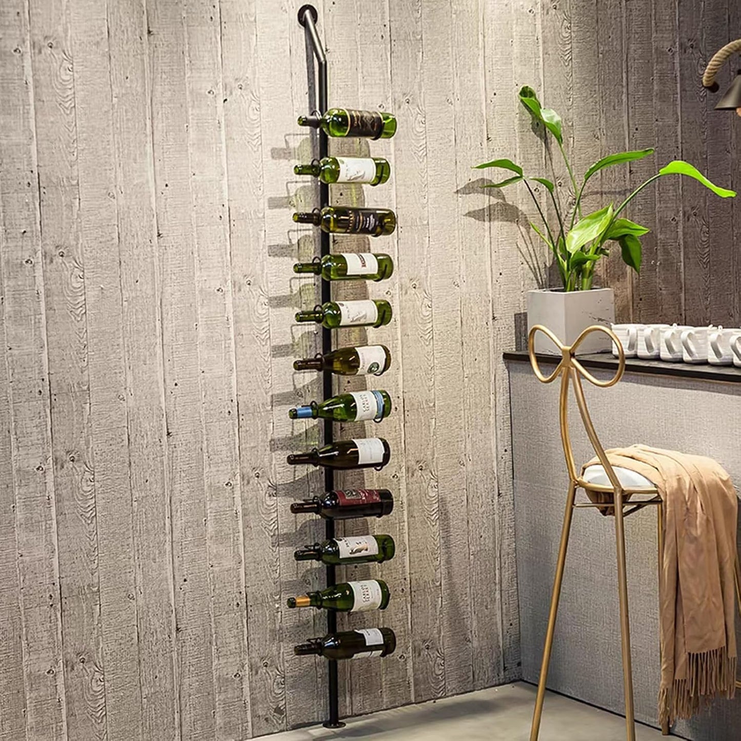 Wine Rack Wall Mounted, 72.8in High Metal Wine Bottle Holder for 12 Bottles, Kitchen Organization and Wine Storage for Commercial Restaurants Pantry Bar Wine Cellar (Black, Four rows-48 Bottles)