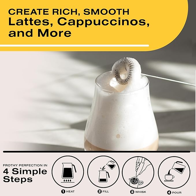 Bean Envy Milk Frother, Coffee Stirrers, Frother Wand, Milk Frother Handheld, Frother with stand, Hand Blender for Coffee, Lattes, Cappuccino, Matcha and Hot Chocolate – Kitchen Gifts - Red