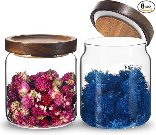 Glass Spice Jars Seasoning Containers Small Glass Jars with Lids Airtight Food Storage Canister for Kitchen Pantry Sugar Tea Coffee Bean Nuts Cookies Herbs Salt (16oz/473ml*2 Pcs)