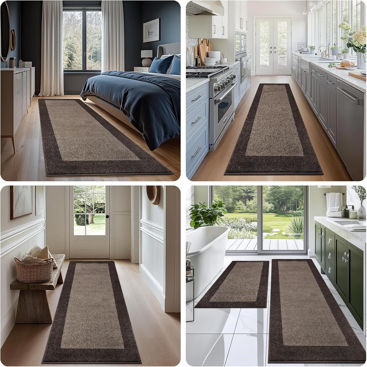 Machine Washable Kitchen Rug 24" x 96", Non Slip Kitchen Mat for Floor, Absorbent Entrance Runner Rug for Bedroom, Hallway, Bathroom, Door (Roll Packing)