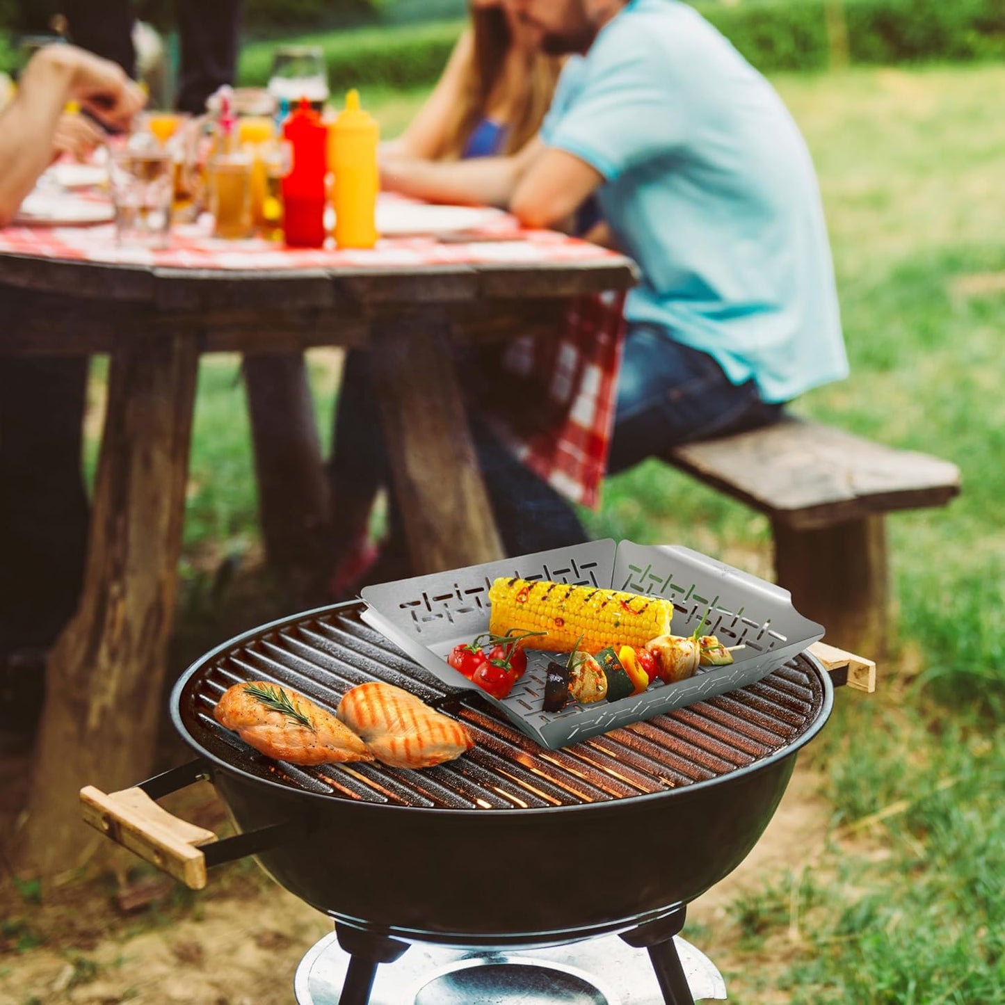 LITTLE GRIDDLE - GT-135 Grill Basket, High sidewalls with built-in handles, Heavy Duty, Stainless Steel Material and Vented Design, Durable and Easy to Clean - Silver