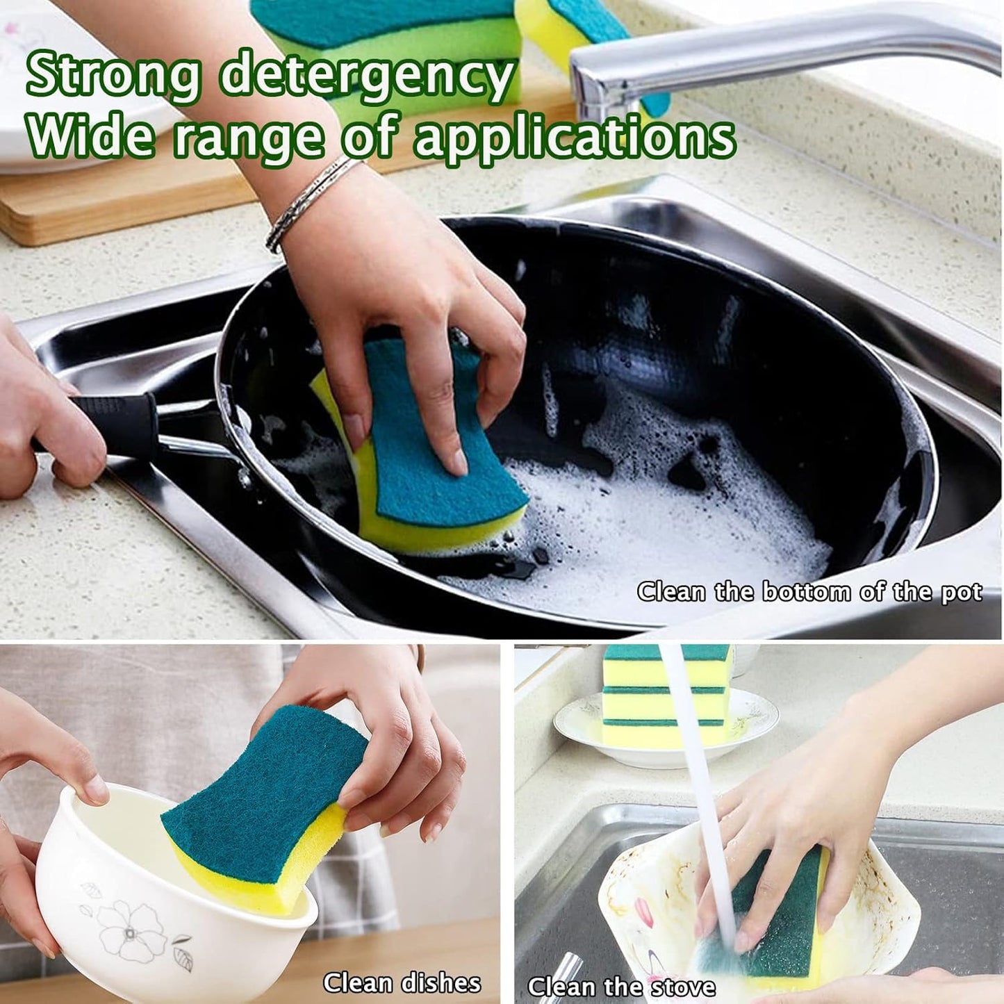 (Pack of 30) Kitchen Sponges Pack,Scrub Daddy sponges,Dish Sponge,Double Face Non-Scratch Scrub Sponge，Super Absorbent Multi-Use Cleaning Sponge,Widely Used in Kitchen, Bathroom, Outdoor