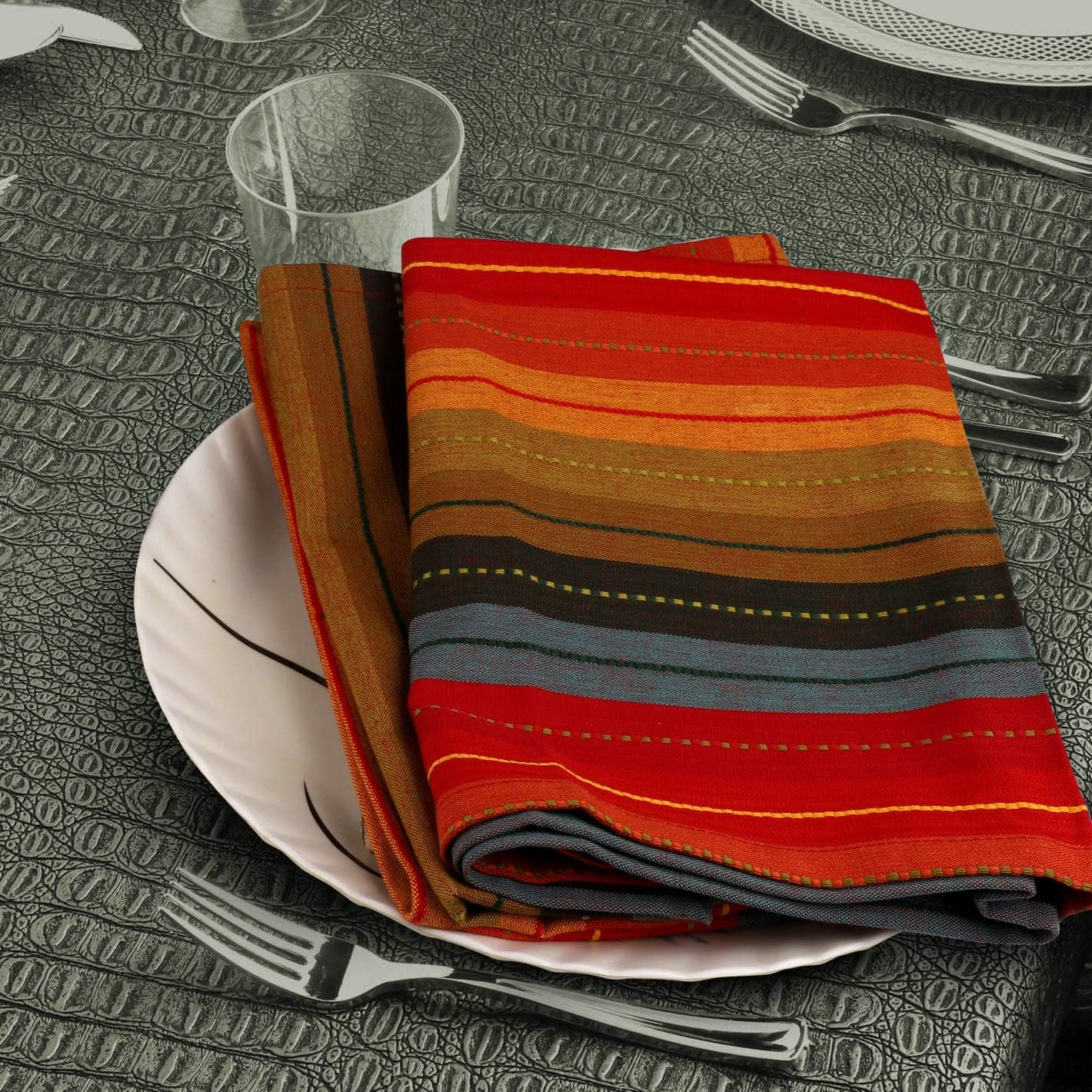 Urban Villa Kitchen Towels, Cuisine Stripes,Premium Quality,100% Cotton Dish Towels,Mitered Corners,Ultra Soft (Size: 20X30 Inch), Red Multi, Highly Absorbent Bar Towels & Tea Towels - (Set of 3)