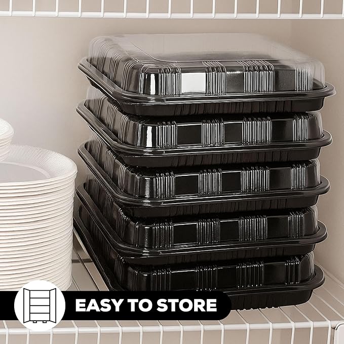 5 Pack Catering Trays with Lids – 17" Serving Tray with Lid, Heavy Duty Recyclable Plastic Party Platters for Catering, Buffet, Picnics & Events – Food Trays with Clear Lid (17.72 x 12.20 x 2.95 inch)