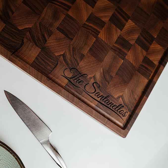 Handmade Personalized Walnut End Grain Cutting Board – Custom Engraved Wood Chopping Block, Perfect Gift for Home Chefs by GrainWoods (14x9x2 Inches)