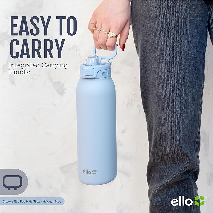 Ello Pop & Fill 22oz Stainless Steel Water Bottle with Quick Fill Technology, Double Walled and Vacuum Insulated Metal, Leak Proof Locking Lid, Sip and Chug, Reusable, BPA Free, Aurora (Pack of 6)