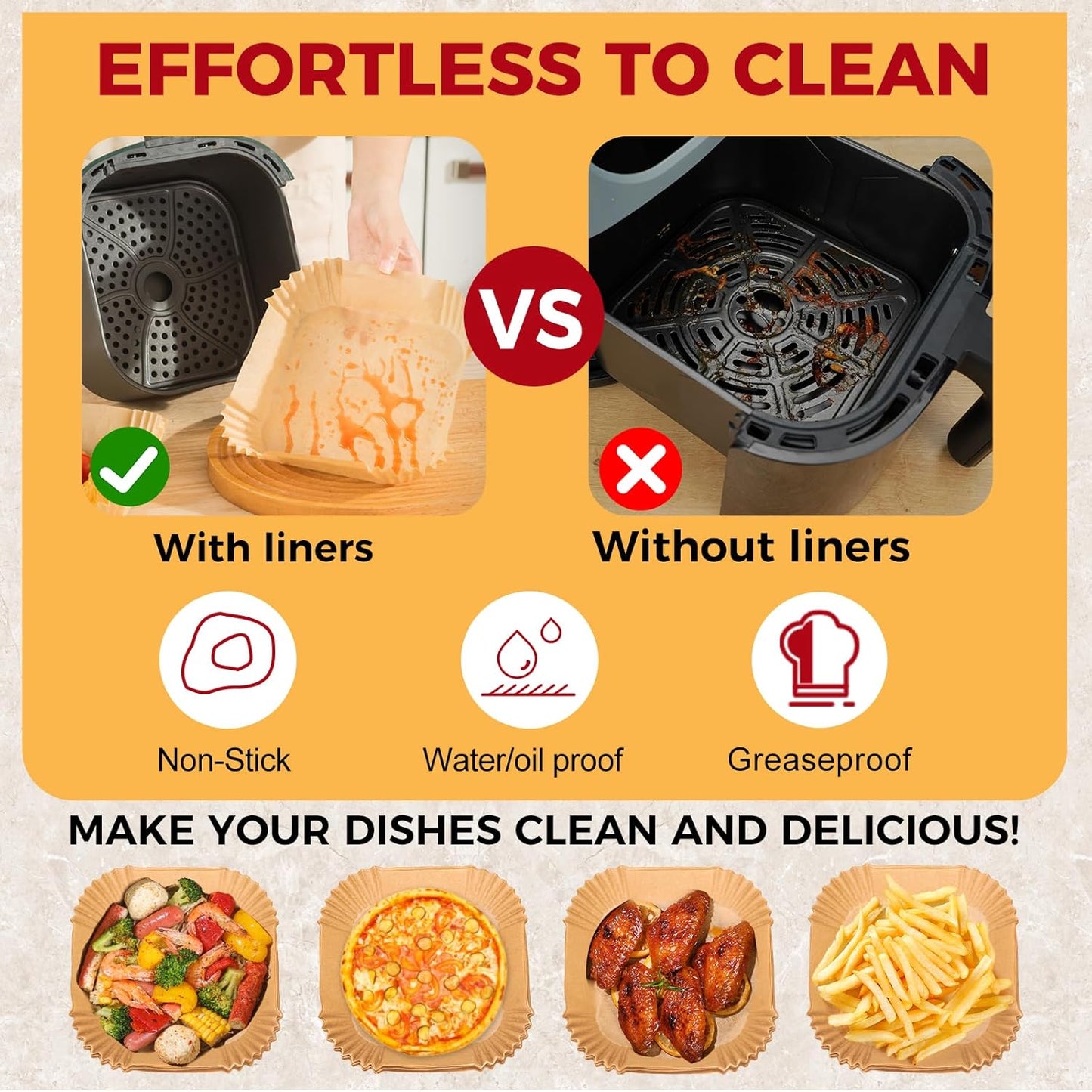Air Fryer Liners Disposable - 150Pcs 6.5In Square Parchment Paper for Air Fryer Non-Stick Airfryer Basket Liners for Steamer Microwave Oven