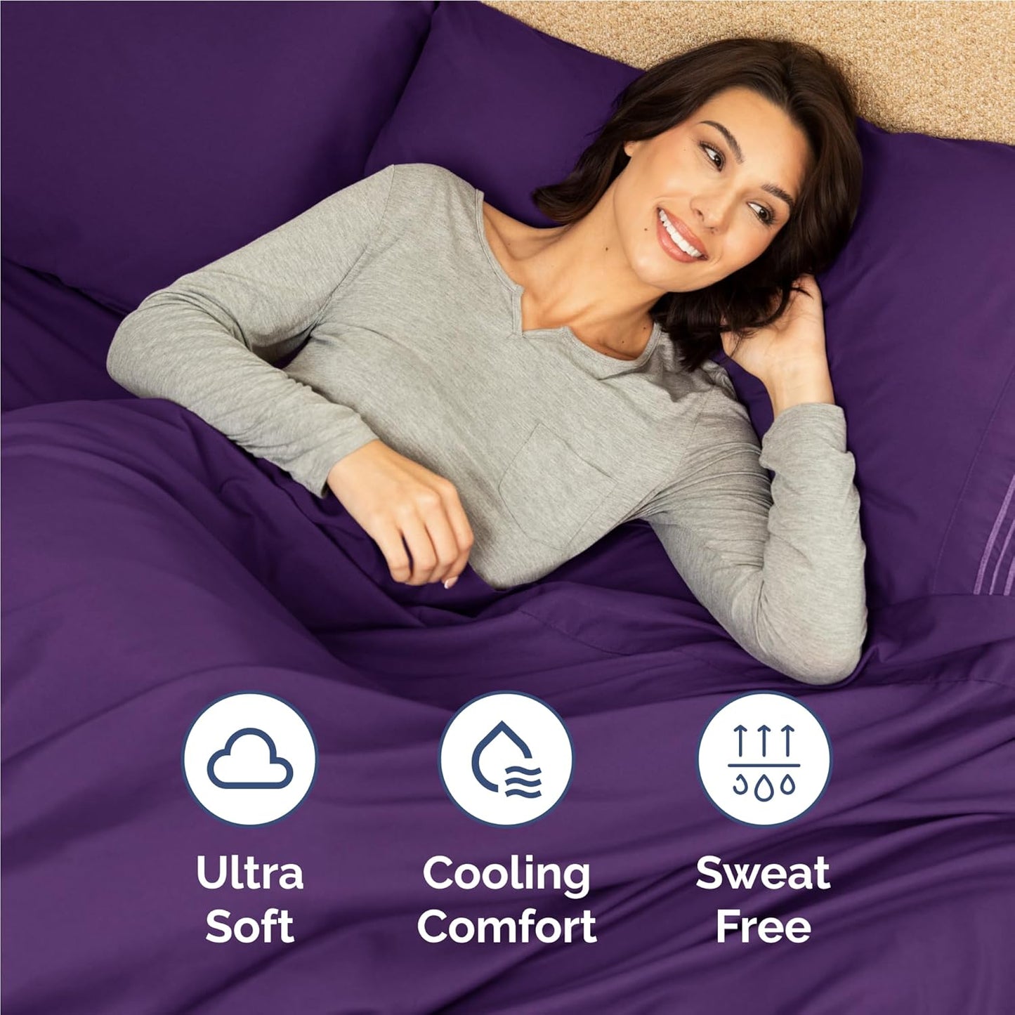 Full Size 4 Piece Sheet Set - Comfy Breathable & Cooling Bed Sheets Set - Hotel Luxury Bedding for Women, Men, Kids, Teens, Boys & Girls - Deep Pockets, Ultra-Soft, Wrinkle Free - Oeko-Tex - Purple