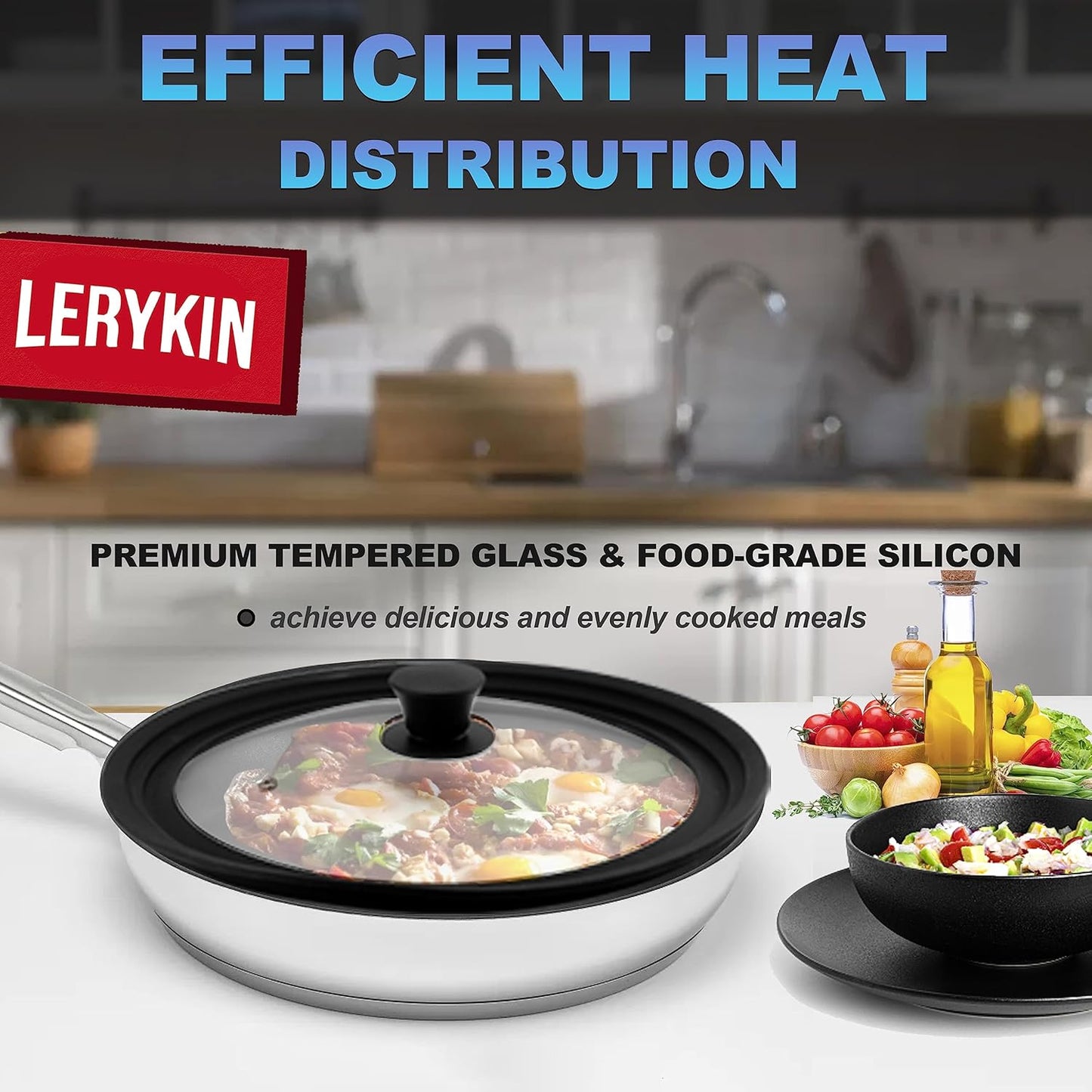 Tempered Glass Lid Set of 2 - Universal Lids with Heat Resistant Silicone Rim for Pots, Pans and Skillets - Pan Cover Replacement Lids Fit 7", 8" & 9" and 10", 11" & 12" Diameter Cookware