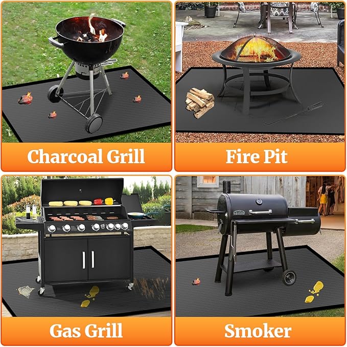 90 ×52 inches Under Grill Mats for Outdoor Grill/ Double-Sided Indoor Fireplace Mat Fire Pit Mat Fireproof Waterproof Oil-Proof, BBQ Mat Grill Pads Grilling Mat Protector for Deck Patio Gas Grills
