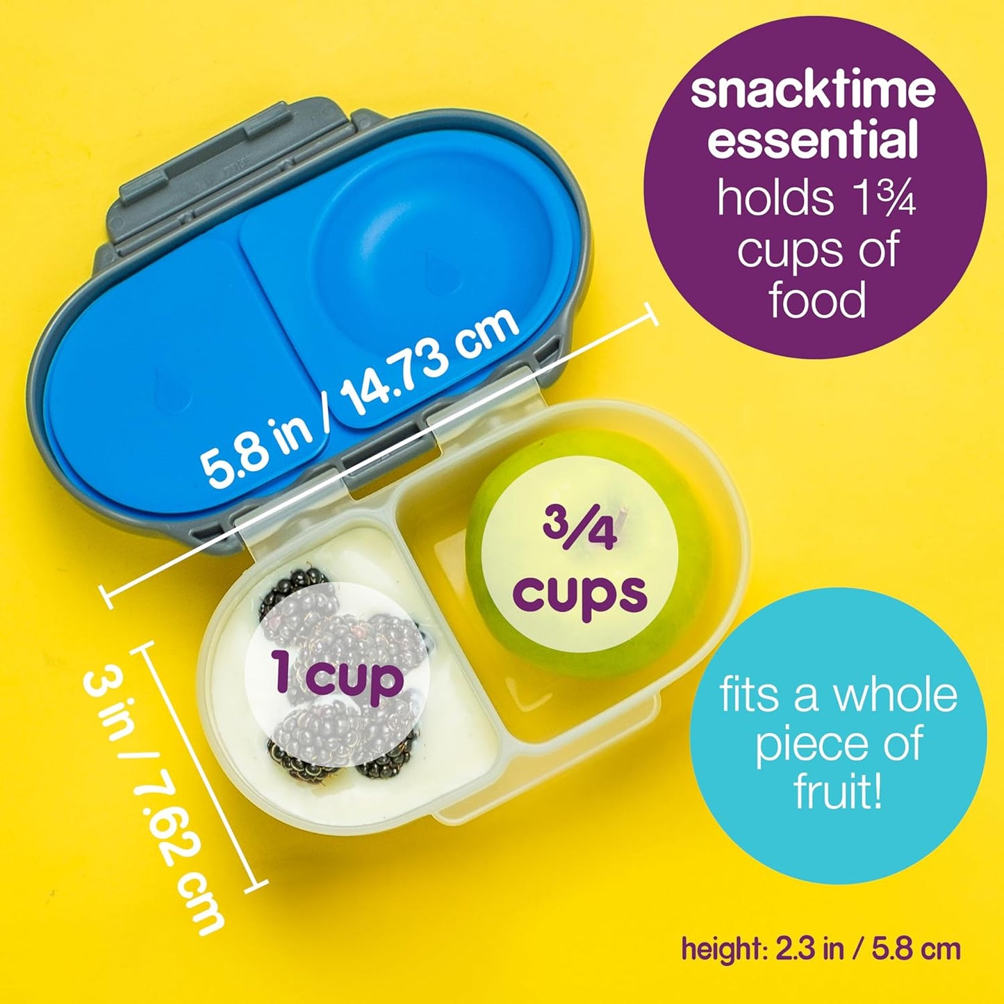 b.box Snack Box Reusable Snack Containers with Lids 2 compartments, Bento Box for kids and toddlers, Leakproof Lunch Box, BPA free and Dishwasher Safe Snack Container (Chill Out, 1 3/4 Cup)