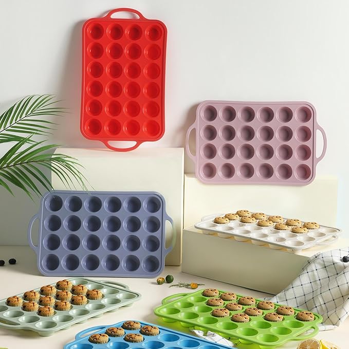 24 Cups Silicone Muffin Pan with Metal Reinforced Frame Mini Size Cupcake Tray Egg Mold Kitchen Stuff Accessories New Home Essential First Department Must Haves Gadget Thing Housewarming Hostess Gift