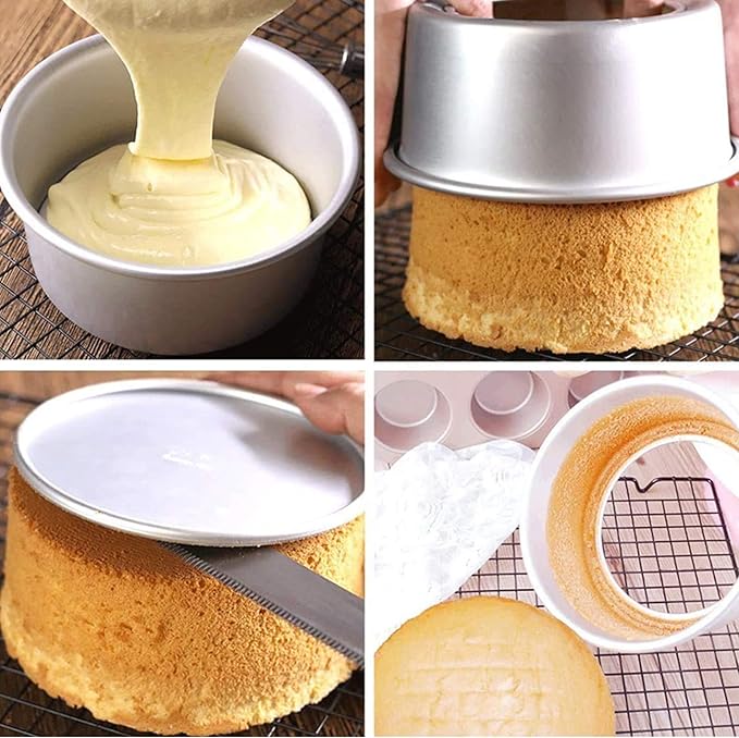 EXGOX 2 Pack 5-Inch Non-Stick Deep Aluminum Round Cake Pan With Removable Bottom For Wedding/Birthday/Christmas Cake Baking Round Cake Tin Set With Loose Base