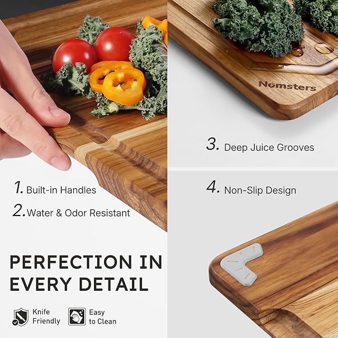20'' Extra Large Teak Wood Cutting Board for Kitchen Non Slip Over Sink Charcuterie Board Serving Heavy Duty Non Toxic Wooden Chopping Board Thick Haus Big Xl XXl Convenient Kitchen Essentials
