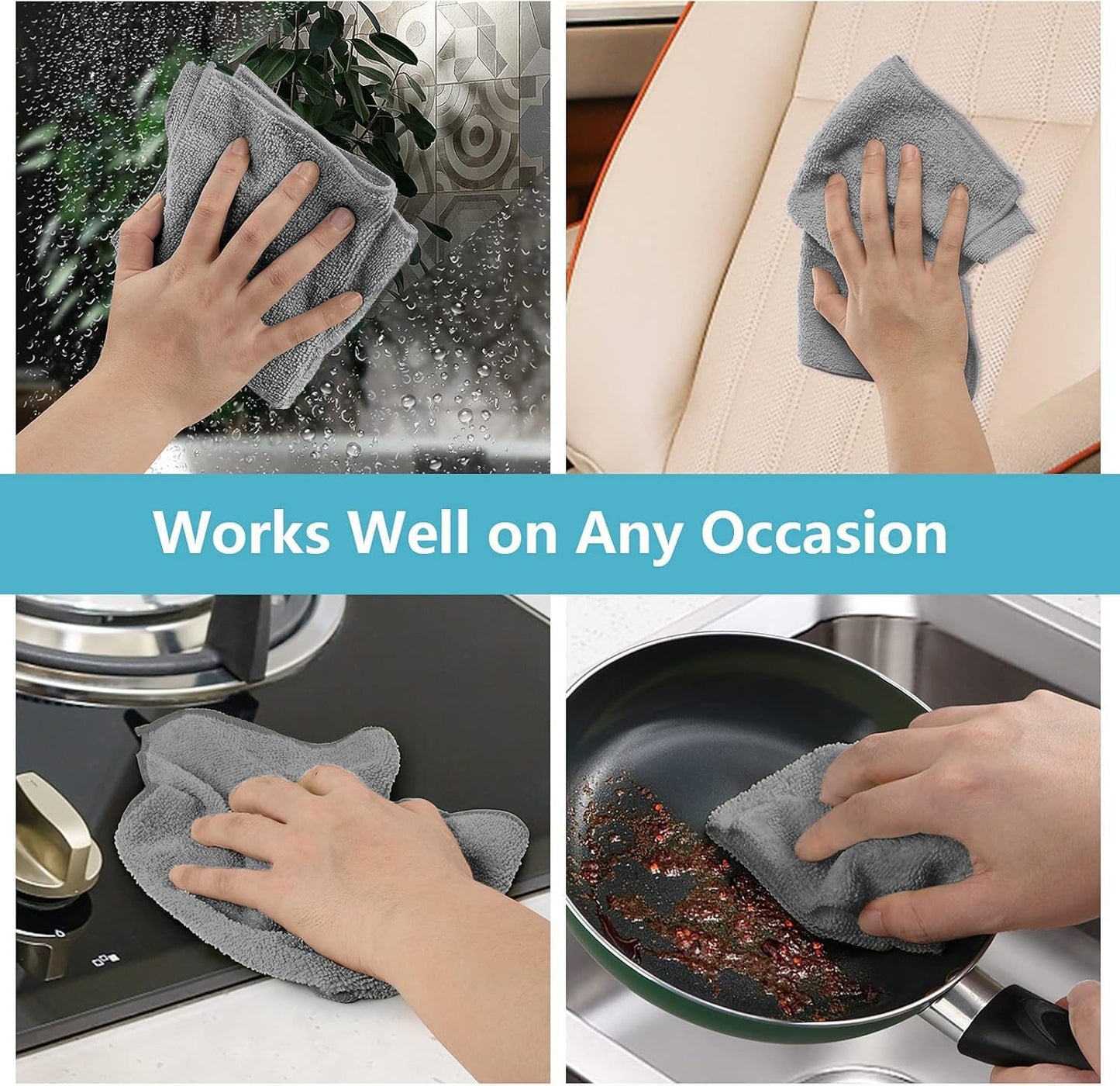 HOMEXCEL Grey Microfiber Cleaning Cloth, 50 Pack Cleaning Towels for Kitchen, Lint Free, Scratch-Free, Highly Absorbent, and Reusable Cleaning Rags for House, Window and Glass, Cars, 11.5 X11.5 inch