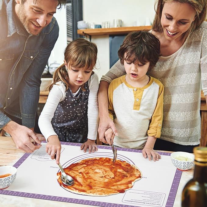 Silicone Pastrty Mat for Dough Rolling, Extra Thick Silicone Baking Mat, Fondant Mat for Making Cookies Macarons Bread Pizza Oven Mat, Silicone Mat for Baking Purple 26X16INCH