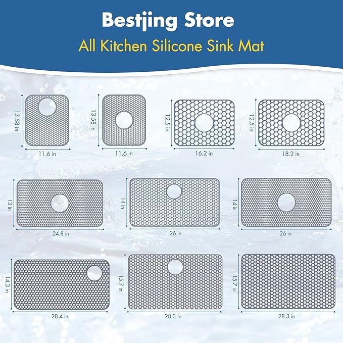Bestjing 2 Pack Silicone Sink Protectors for Kitchen Sink - 12" x 11" Kitchen Grid Accessory, Non-Slip Heat-Resistant Mat for Bottom of Porcelain Stainless Steel, Dishwasher Safe (White)