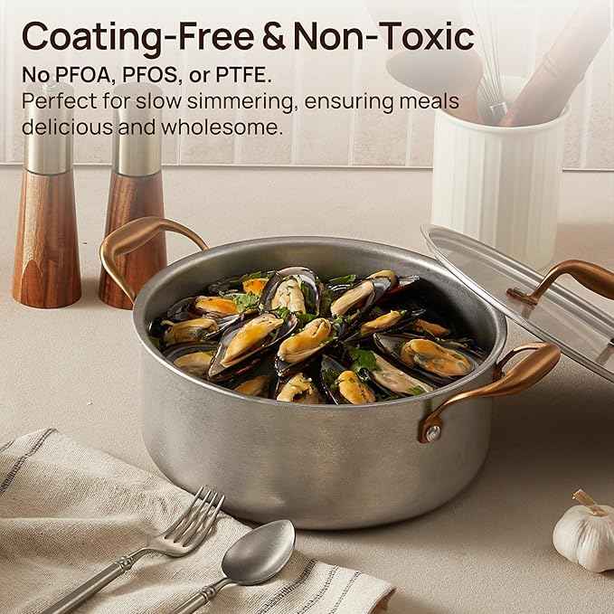 KOKHUB Pots and Pans Set 8 Pcs, Vintage Stainless Steel Cookware Set Non-Toxic, PFOA/PFOS/PTFE Free, Kitchen Cooking Set with Frying Pans, Saucepans, Oven & Dishwasher Safe, Induction Compatible