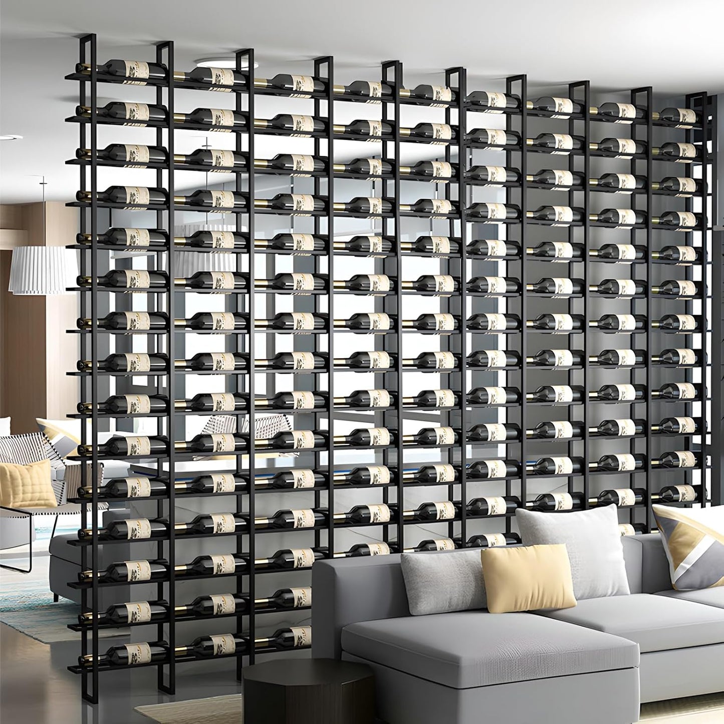 Wine Rack Freestanding Floor, 16 Tier 80 Bottle Capacity Display Holder, Industrial Wine Bottle Storage Shelves, for Any Bar, Wine Cellar, Kitchen, Dining Room (Brown, 5 Column)