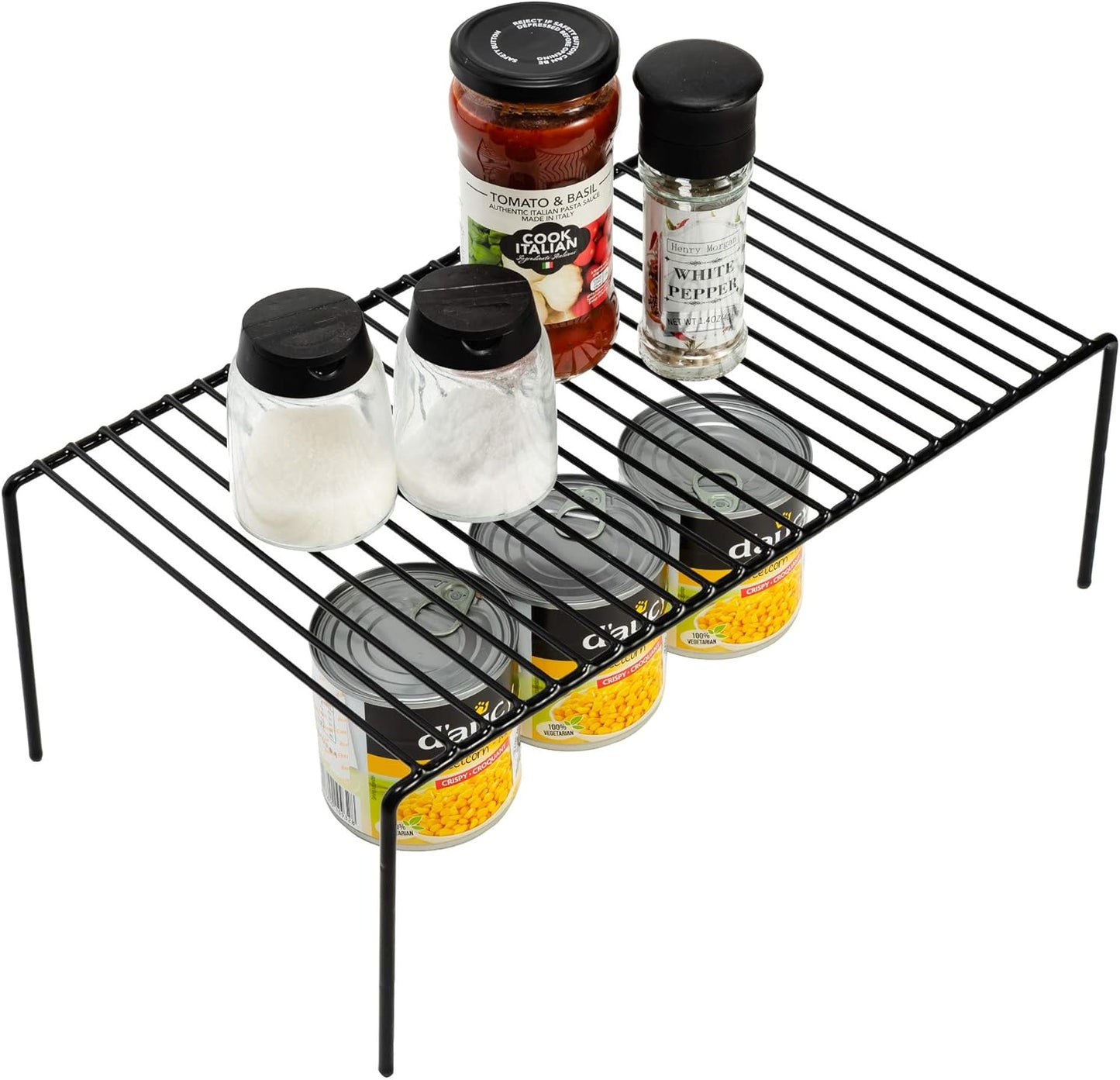 iPEGTOP Set of 6 Large (15.7 x 9.4 Inch) Kitchen Cupboard Organiser, Freezer Cabinet Storage Metal Shelf Wire Rack, Rustproof Steel Shelves for Fridge Pantries Countertops Utensils, Black