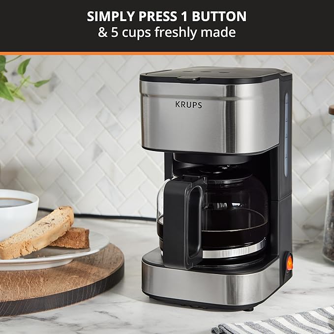 KRUPS Simply Brew Compact 5 Cup Coffee Maker: Stainless Steel Design, Pause & Brew, Keep Warm, Reusable Filter, Drip-Free Carafe (Pack of 4)