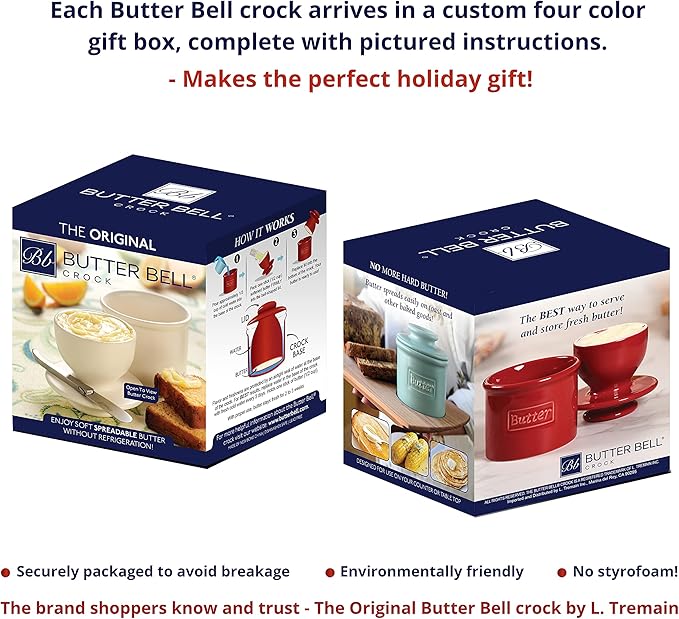 Butter Bell - The Original Butter Bell crock by L Tremain, a Countertop French Ceramic Butter Dish Keeper for Spreadable Butter, Café Matte Collection, Beige
