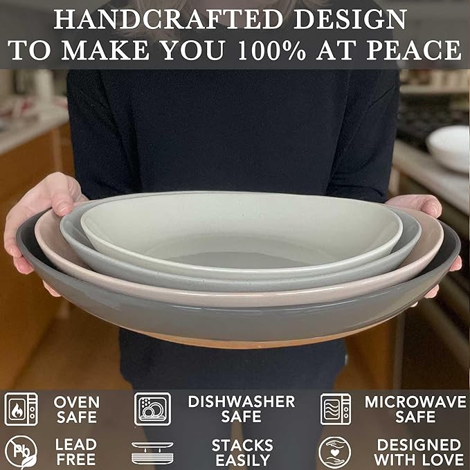 Mora Ceramic Large Serving Bowls- Set of 2 Oval Platters for Entertaining. Modern Kitchen Dishes for Dinner, Fruit, Salad, Turkey, etc. Oven, Dishwasher Safe, 110/80 oz, 16" / 14.6" - Neutrals