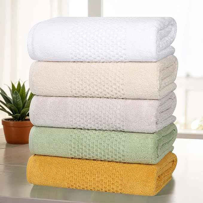 Superior Playa Zero Twist Cotton Medium Weight Towels, for Guest Bath, Bathroom, Shower, Spa, Plush, Quick Dry, Ultra-Soft Towels, Bath Essentials, Waffle Textured, 6 Piece Assorted Towel Set, Green