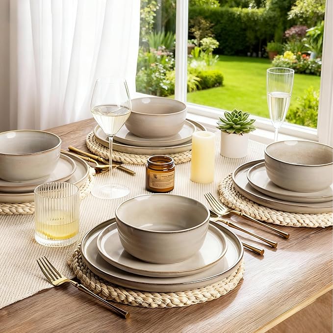 AmorArc Stoneware Dinnerware Sets,Round Reactive Glaze Ceramic Plates and Bowls Set,Highly Scratch Resistant | Dishwasher & Microwave Safe Dishes,Service for 6 (18pc)
