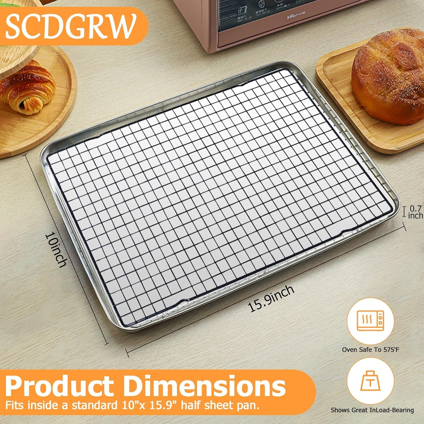 5PCS Cooling Racks for Cooking and Baking - 10" x 16" Wire Rack Baking Rack, Oven Cooking Rack, Heavy Duty Baking Rack for Grilling. Roasting, Cooking, Drying