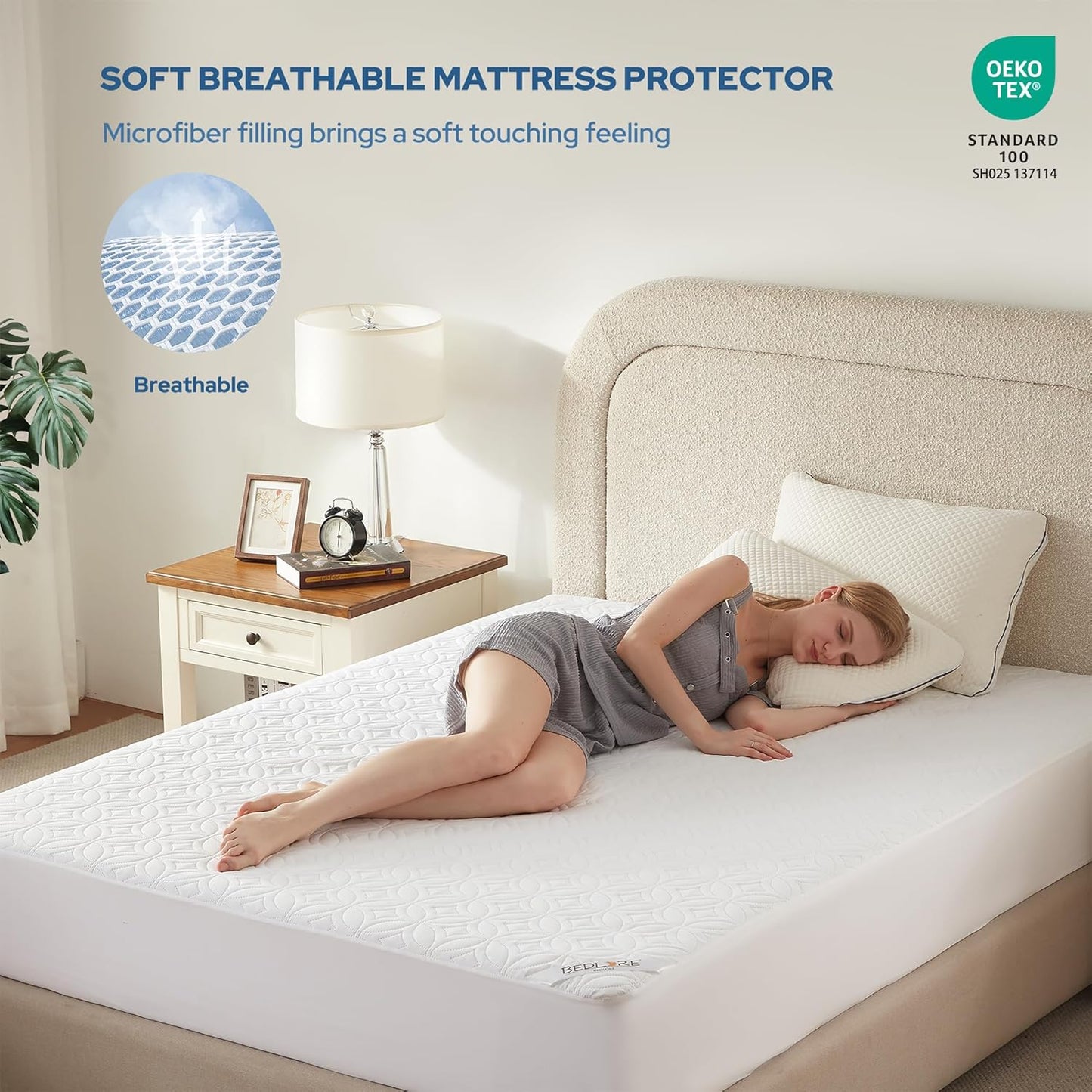 BEDLORE Waterproof Mattress Protector, Full Size Mattress Pad with Deep Pocket 6"-15" Depth, Soft Breathable Double Bed Mattress Cover for Bedroom, College Dorm, Hotel (White)