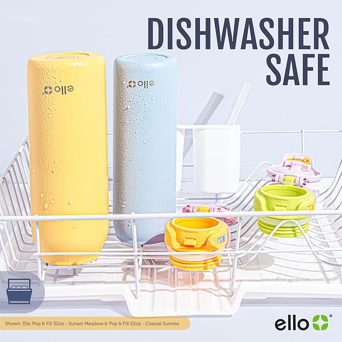 Ello Pop & Fill 40oz Stainless Steel Water Bottle with Quick Fill Technology, Double Walled and Vacuum Insulated Metal, Leak Proof Locking Lid, Sip and Chug, Reusable, BPA Free, Sunset Meadow