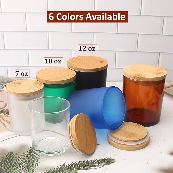 MILIVIXAY 12 pcs 10 OZ Amber Glass Candle Jars with Lids and Candle Making Kits - Bulk Empty Candle Jars for Making Candles - Spice, Powder Containers.