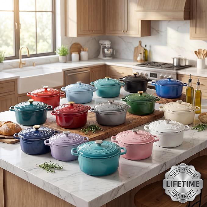 Zulay Kitchen 5 Quart Enameled Cast Iron Dutch Oven Pot with Lid – Premium Durability & Oven Safe up to 500°F – Heavy Duty Cookware Perfect for Bread Baking, Stews, Braising & Roasting – Black