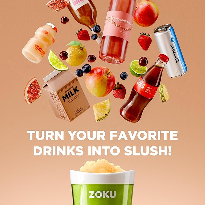 ZOKU Original Slush and Shake Maker, Compact Make and Serve Cup with Freezer Core Creates Single-Serving Smoothies, Slushies and Milkshakes in Minutes, BPA-Free, Green/Orange Set of 2